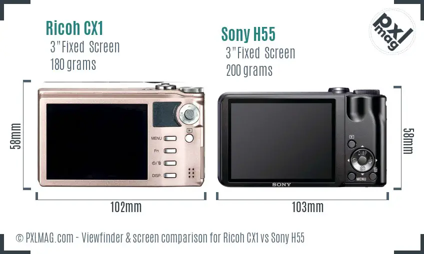 Ricoh CX1 vs Sony H55 Screen and Viewfinder comparison