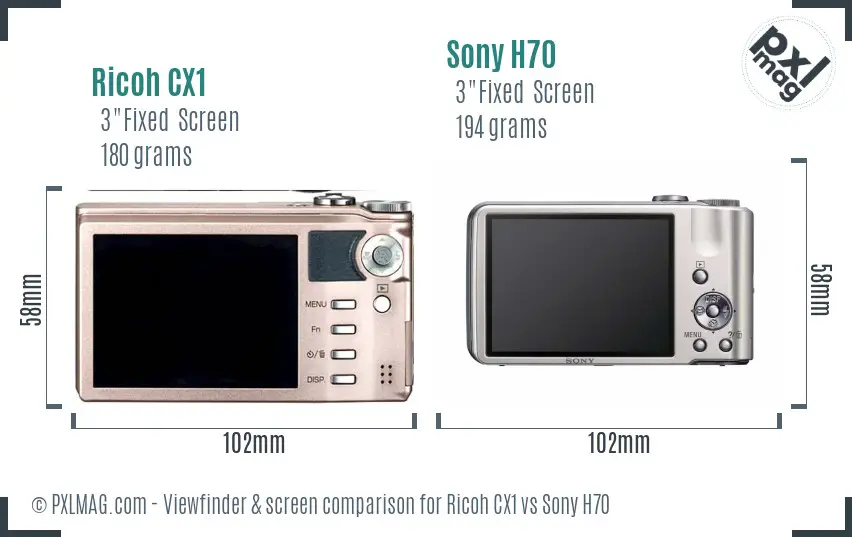 Ricoh CX1 vs Sony H70 Screen and Viewfinder comparison