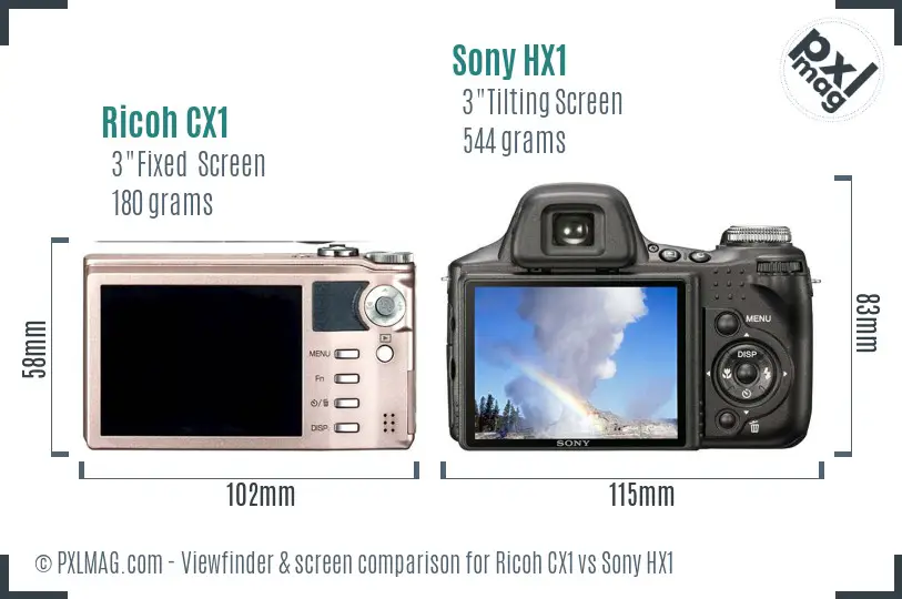 Ricoh CX1 vs Sony HX1 Screen and Viewfinder comparison