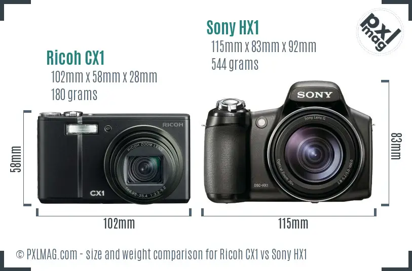 Ricoh CX1 vs Sony HX1 size comparison