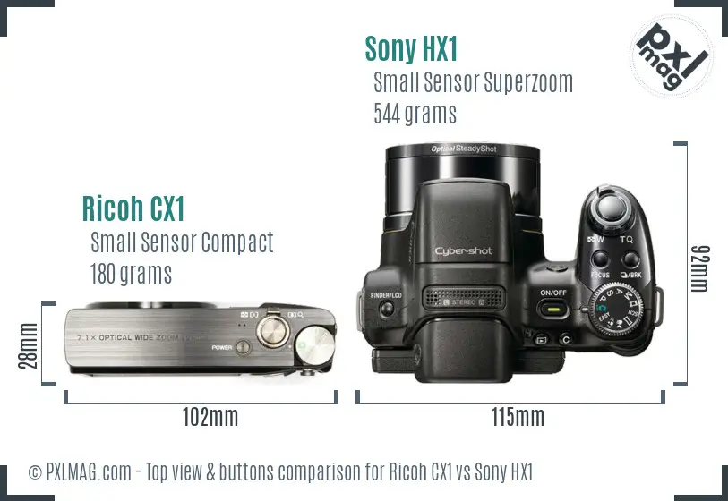 Ricoh CX1 vs Sony HX1 top view buttons comparison
