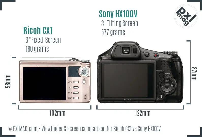 Ricoh CX1 vs Sony HX100V Screen and Viewfinder comparison