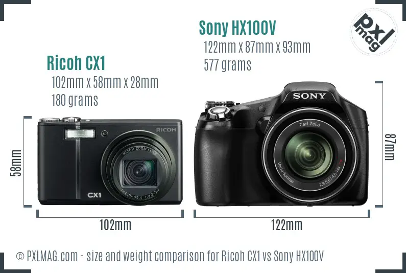 Ricoh CX1 vs Sony HX100V size comparison Ricoh CX1 vs Sony HX100V size comparison