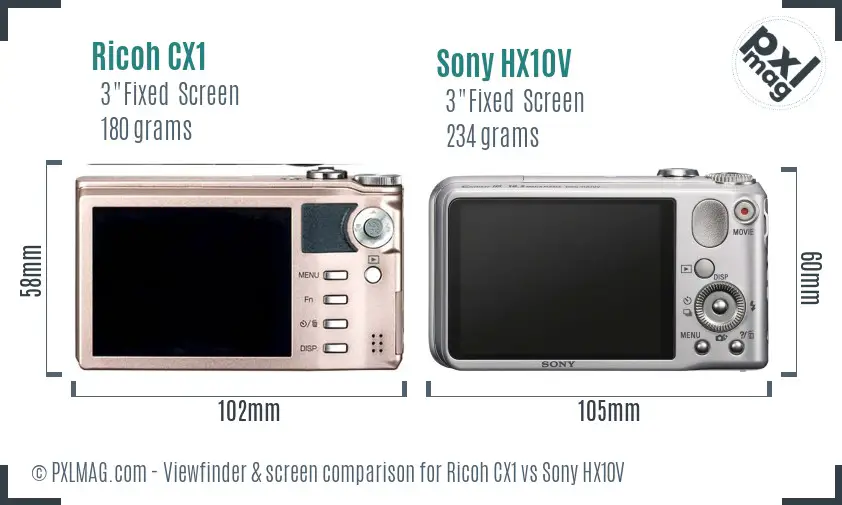 Ricoh CX1 vs Sony HX10V Screen and Viewfinder comparison