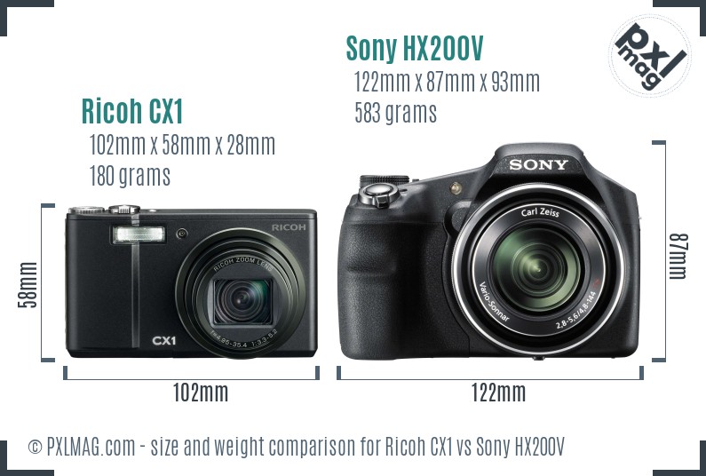 Ricoh CX1 vs Sony HX200V size comparison