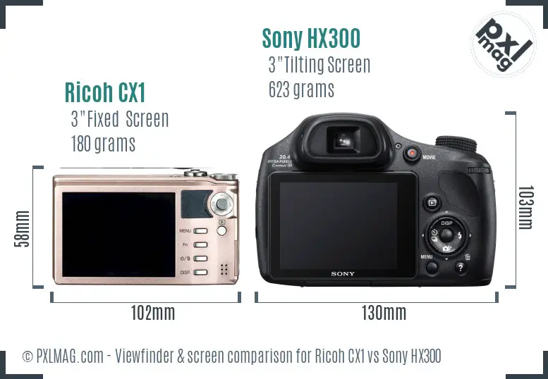 Ricoh CX1 vs Sony HX300 Screen and Viewfinder comparison