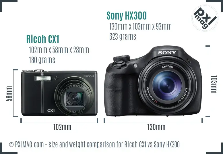 Ricoh CX1 vs Sony HX300 size comparison