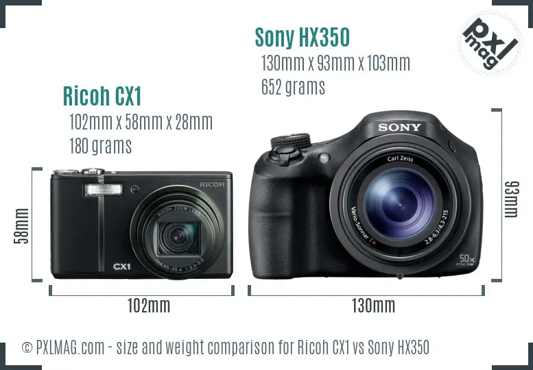 Ricoh CX1 vs Sony HX350 size comparison