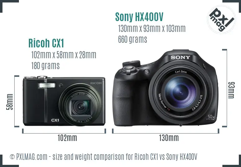 Ricoh CX1 vs Sony HX400V size comparison