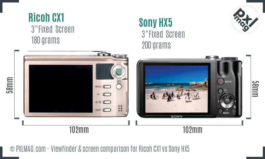 Ricoh CX1 vs Sony HX5 Screen and Viewfinder comparison