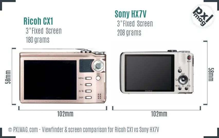 Ricoh CX1 vs Sony HX7V Screen and Viewfinder comparison