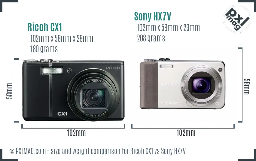 Ricoh CX1 vs Sony HX7V size comparison
