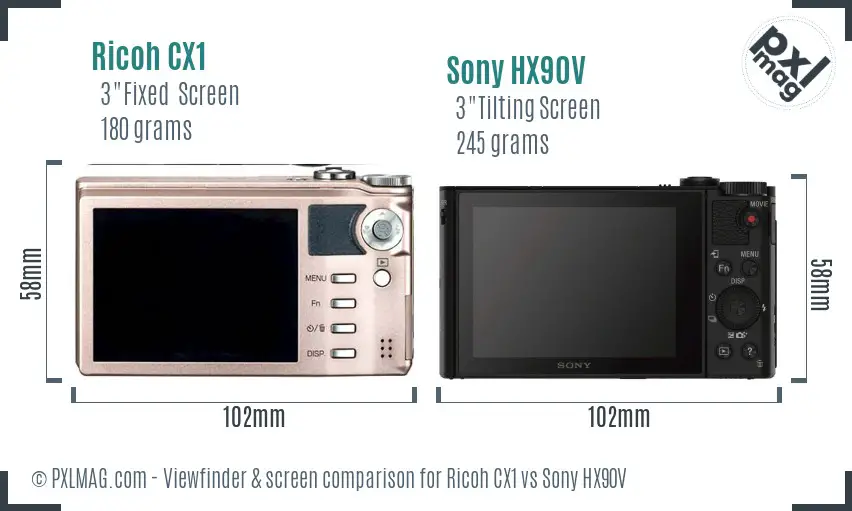 Ricoh CX1 vs Sony HX90V Screen and Viewfinder comparison