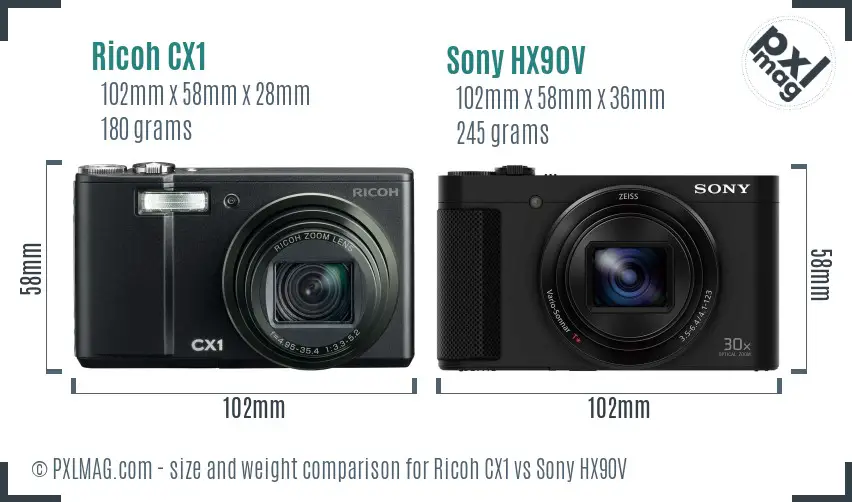 Ricoh CX1 vs Sony HX90V size comparison