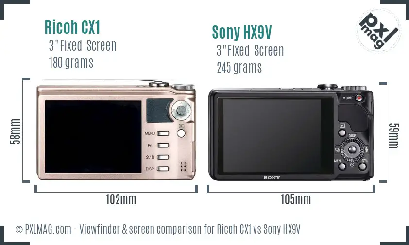 Ricoh CX1 vs Sony HX9V Screen and Viewfinder comparison