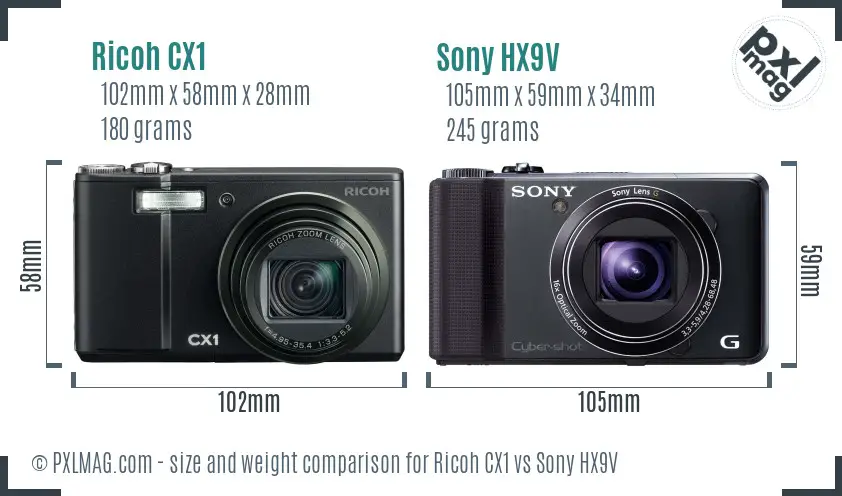 Ricoh CX1 vs Sony HX9V size comparison