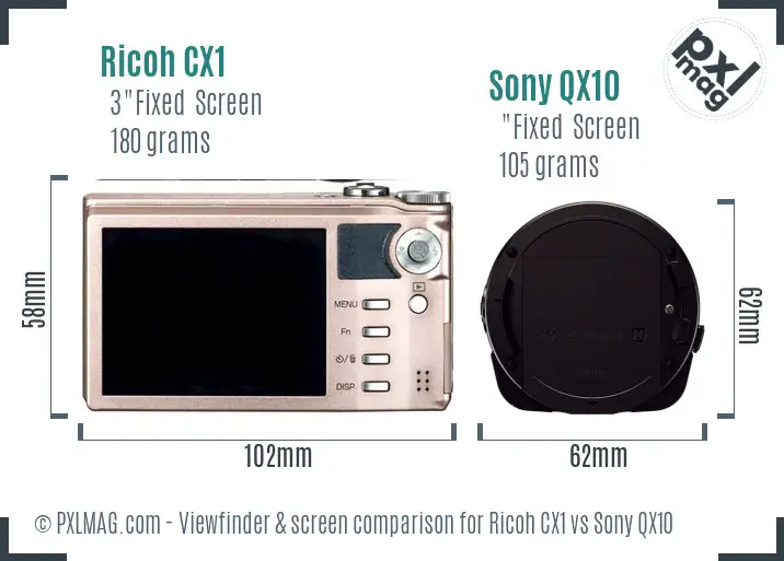 Ricoh CX1 vs Sony QX10 Screen and Viewfinder comparison