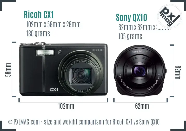 Ricoh CX1 vs Sony QX10 size comparison