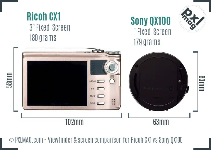 Ricoh CX1 vs Sony QX100 Screen and Viewfinder comparison