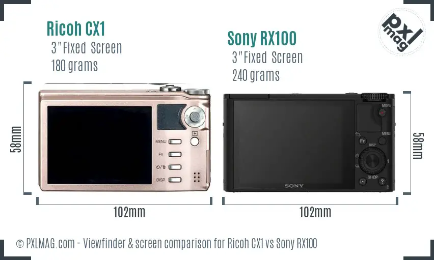 Ricoh CX1 vs Sony RX100 Screen and Viewfinder comparison