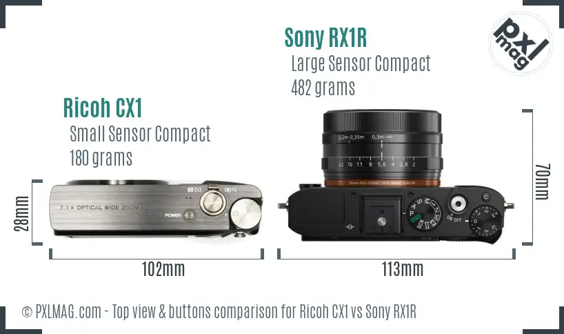 Ricoh CX1 vs Sony RX1R top view buttons comparison