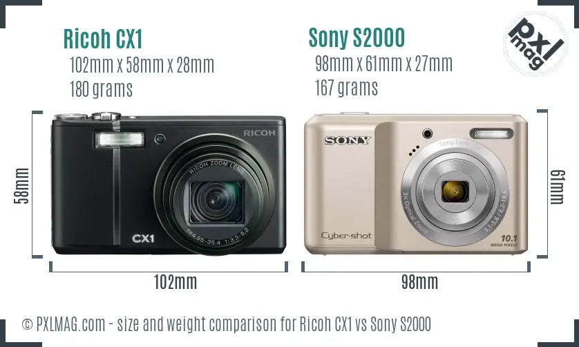 Ricoh CX1 vs Sony S2000 size comparison