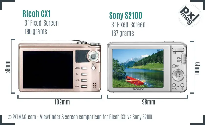 Ricoh CX1 vs Sony S2100 Screen and Viewfinder comparison