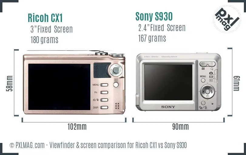 Ricoh CX1 vs Sony S930 Screen and Viewfinder comparison
