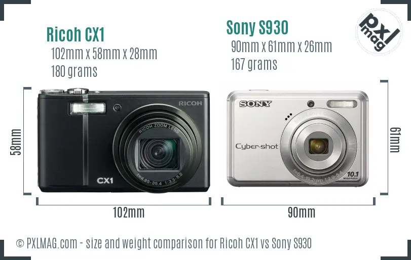 Ricoh CX1 vs Sony S930 size comparison