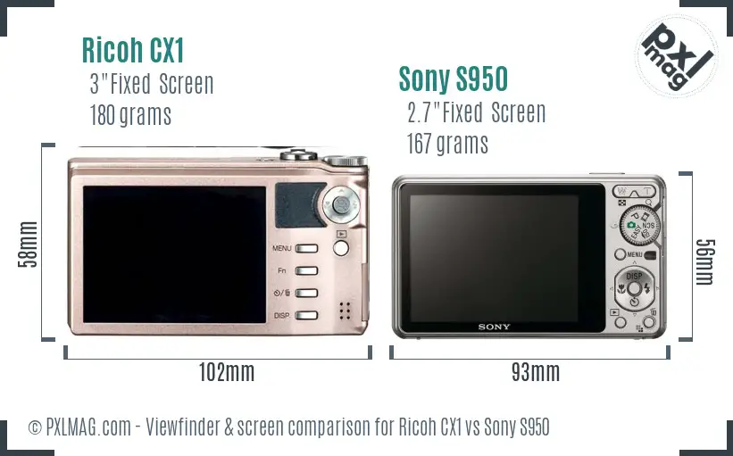 Ricoh CX1 vs Sony S950 Screen and Viewfinder comparison