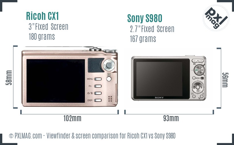 Ricoh CX1 vs Sony S980 Screen and Viewfinder comparison