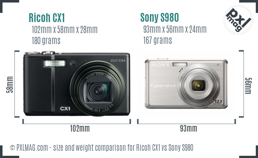 Ricoh CX1 vs Sony S980 size comparison