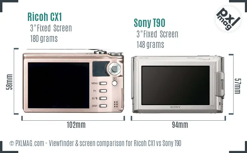 Ricoh CX1 vs Sony T90 Screen and Viewfinder comparison