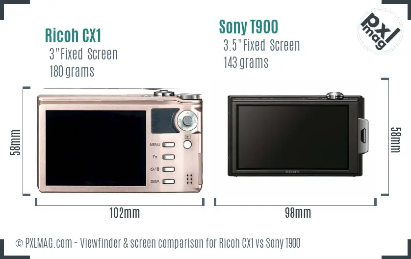 Ricoh CX1 vs Sony T900 Screen and Viewfinder comparison
