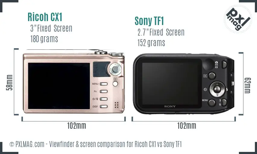 Ricoh CX1 vs Sony TF1 Screen and Viewfinder comparison