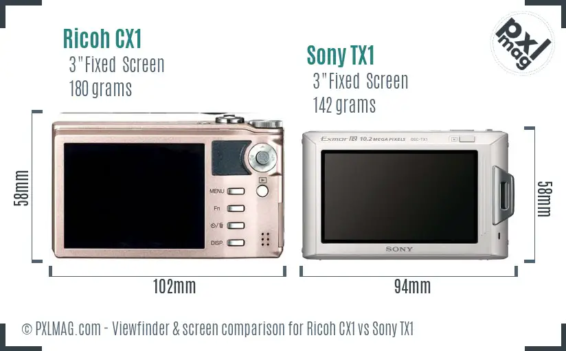 Ricoh CX1 vs Sony TX1 Screen and Viewfinder comparison