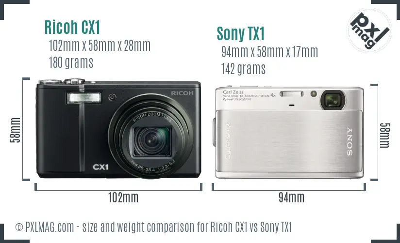 Ricoh CX1 vs Sony TX1 size comparison