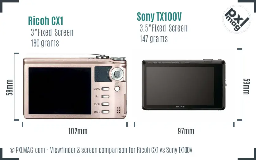 Ricoh CX1 vs Sony TX100V Screen and Viewfinder comparison