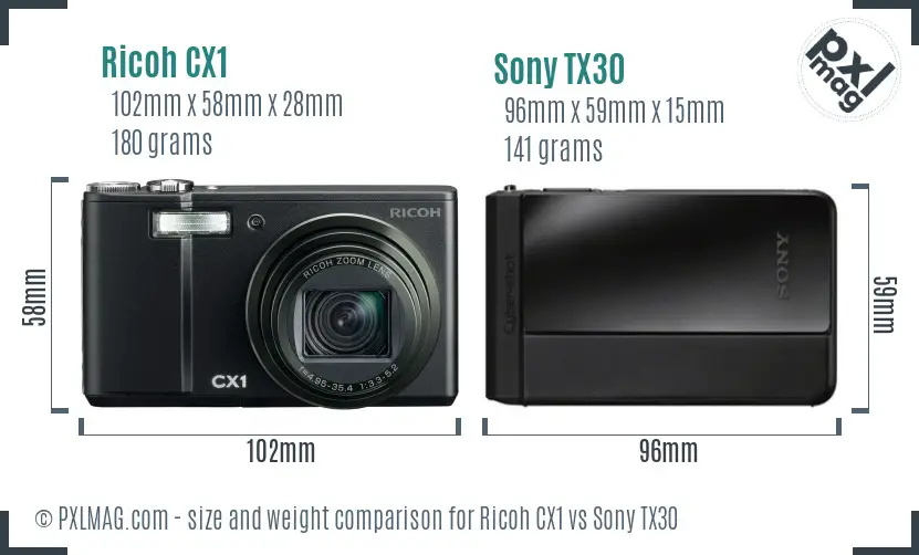 Ricoh CX1 vs Sony TX30 size comparison