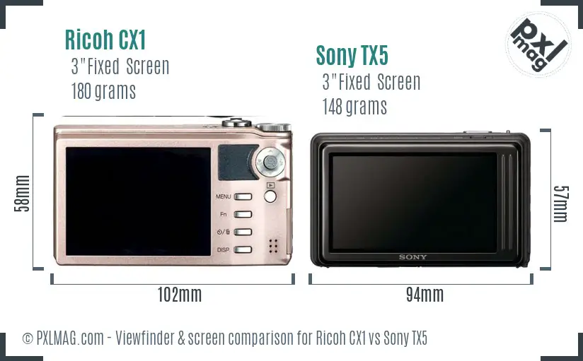 Ricoh CX1 vs Sony TX5 Screen and Viewfinder comparison