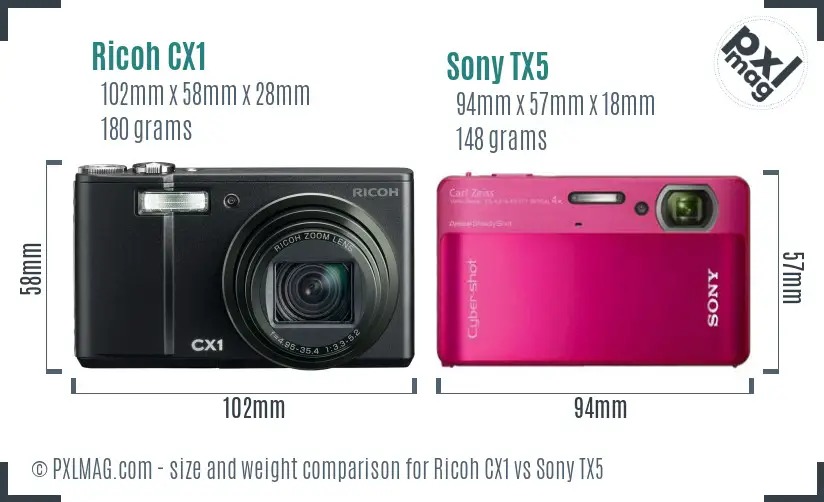 Ricoh CX1 vs Sony TX5 size comparison