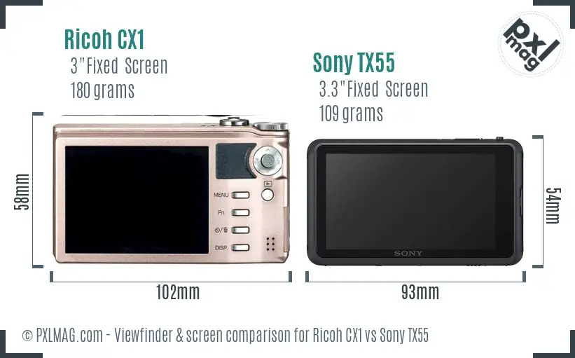 Ricoh CX1 vs Sony TX55 Screen and Viewfinder comparison