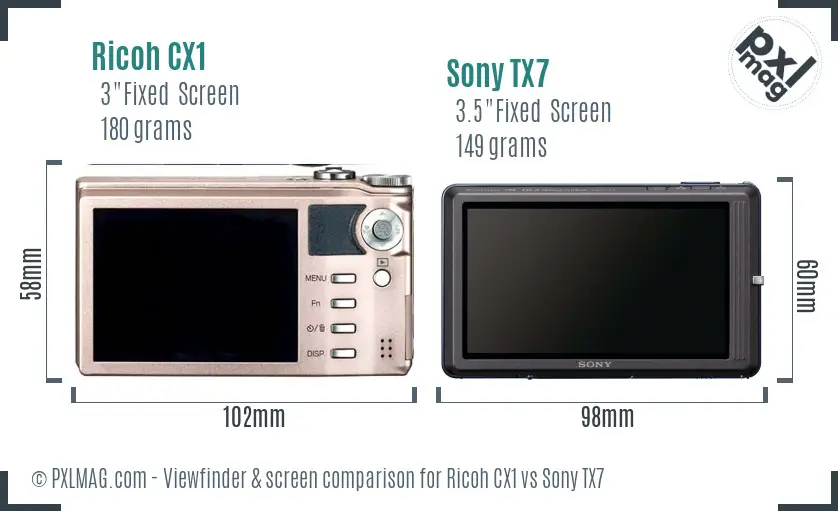 Ricoh CX1 vs Sony TX7 Screen and Viewfinder comparison