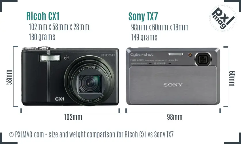 Ricoh CX1 vs Sony TX7 size comparison