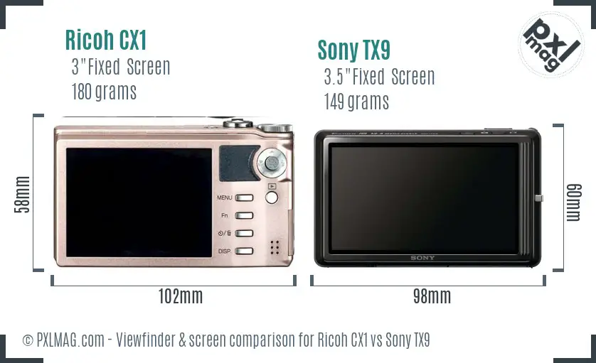 Ricoh CX1 vs Sony TX9 Screen and Viewfinder comparison