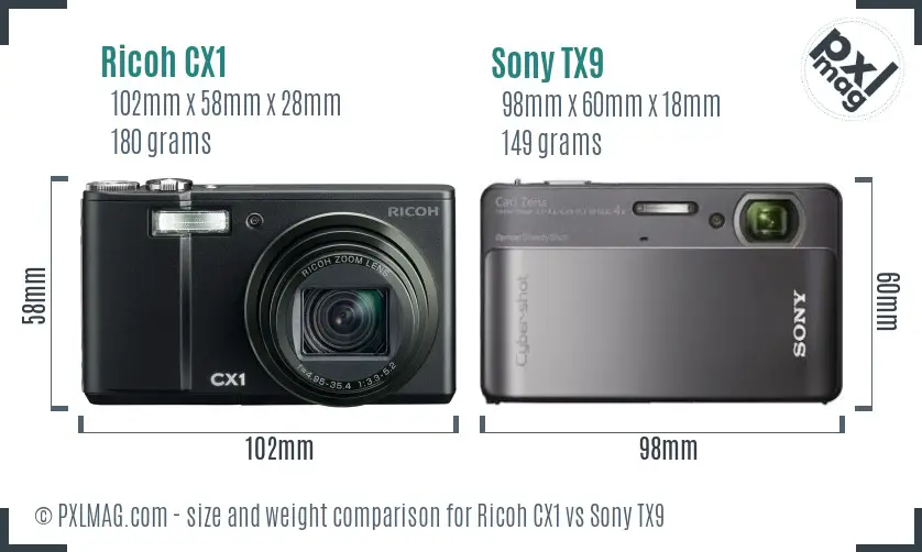 Ricoh CX1 vs Sony TX9 size comparison
