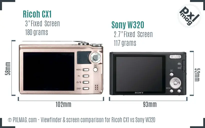 Ricoh CX1 vs Sony W320 Screen and Viewfinder comparison