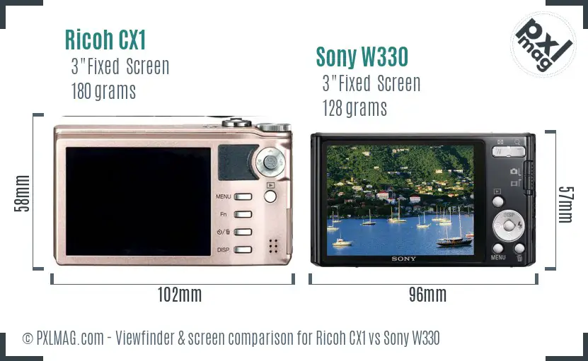 Ricoh CX1 vs Sony W330 Screen and Viewfinder comparison