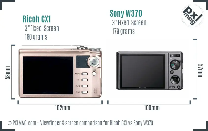 Ricoh CX1 vs Sony W370 Screen and Viewfinder comparison