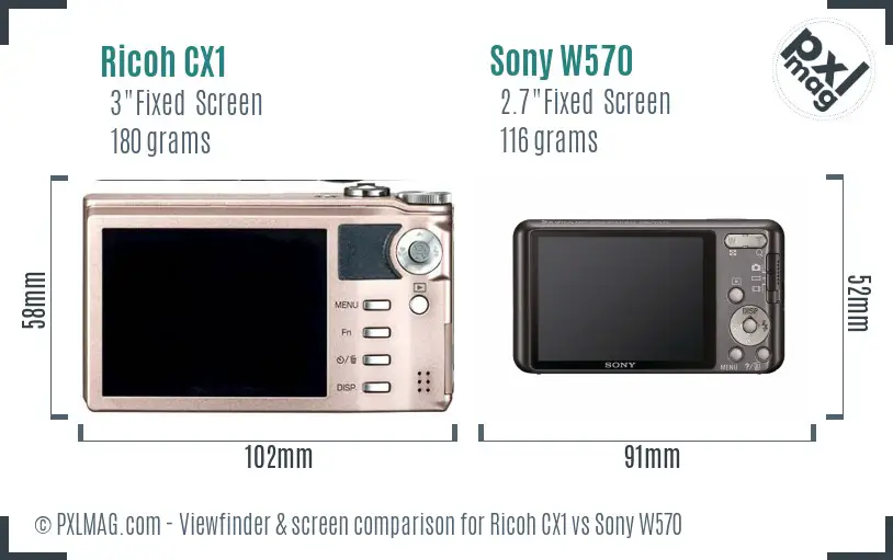 Ricoh CX1 vs Sony W570 Screen and Viewfinder comparison